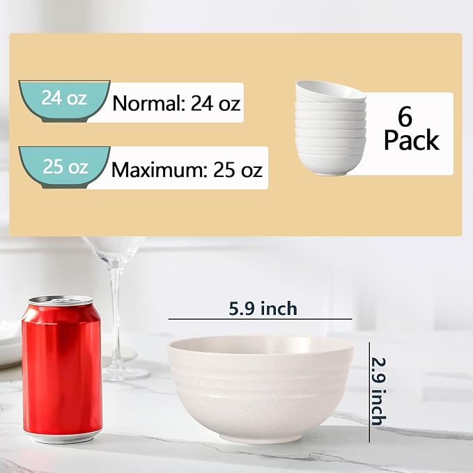 【NOT CERAMIC】Unbreakable Cereal Bowls, 25 OZ Wheat Straw Bowls Microwave and - Image 5