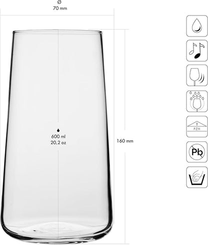 Krosno Water Glasses, Set of 4, Capacity 20 fl oz, Infinity Collection, Thin Highball Glasses,Clear Tall Glass Cups For Water, Juice, Drinks, and Cocktails, Dishwasher Safe, Made in Europe