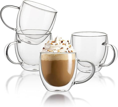 Sweese Clear Coffee Mugs - 8 oz Double Wall Glass Coffee Mugs Set of 4 by Sweese