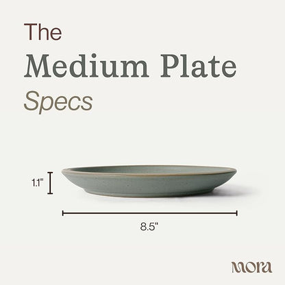 MORA Medium Plates Set of 4, 8.5 inch Ceramic Pottery Salad Plates - Microwave, Oven and Dishwasher Safe - Peppercorn