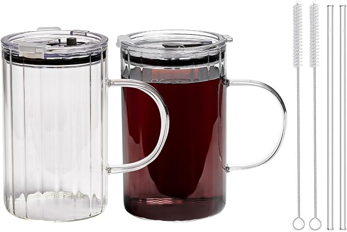 20oz Glass Tumblers with Lids and Straws by SUROQUE