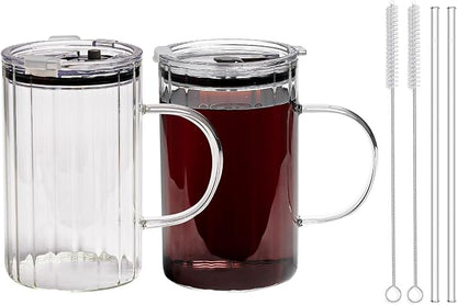 20oz Glass Tumblers with Lids and Straws by SUROQUE