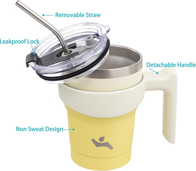 Konokyo 10 oz Tumbler with Handle and Straw, Insulated Travel Mug | Lemon; - Image 2