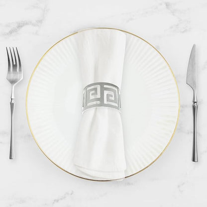 Shiny Silver Napkin Rings Set of 12, Greek Key Round, Modern Cuff Design for Wedding Party Decorations, Kitchen, Holiday Table,Rust Proof,Hotel, Home,Iron, Table Accessories for Dining,Gift