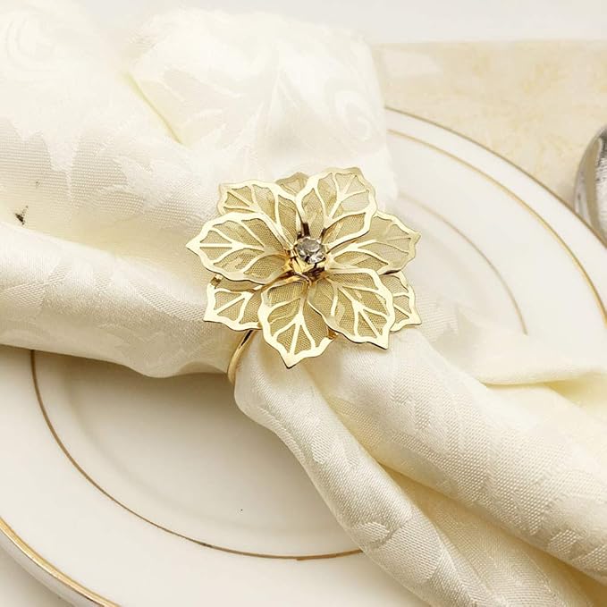 NAGU Flower Napkin Rings Set of 6, Hollow Out Floral Napkin Holder Adornment - Image 3