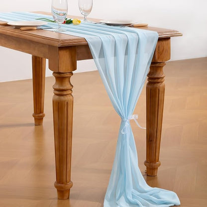 Blue Chiffon Table Runner Summer Boho Wedding Birthday Party Decor | 10ft - Image 4