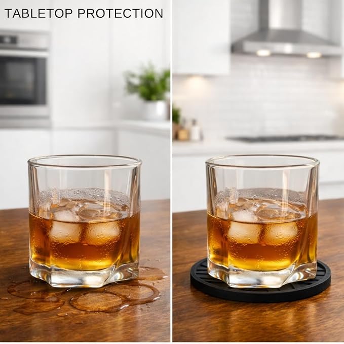 Black Coasters Set of 6 with Gold Holder, Silicone Coffee Mat Style Cup - Image 3