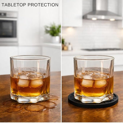 Black Coasters Set of 6 with Gold Holder, Silicone Coffee Mat Style Cup - Image 3