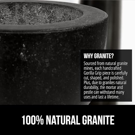 GORILLA GRIP Heavy Duty Mortar and Pestle Set with Slip Resistant Base, 100% Granite Stone Molcajete Guacamole Bowl, Grind Seeds Spices, Crush Garlic, Kitchen Muddler for Fresh Herbs, 1.5 Cup, Black