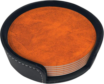 6 Pcs Old Orange Leather Coasters - Image 5