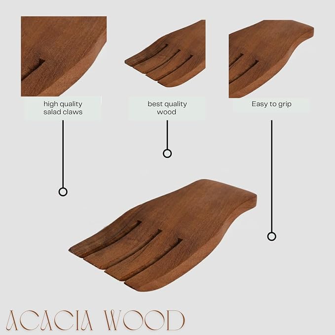 Acacia Wood Salad Servers, 7-inch Serving Hands - Image 3