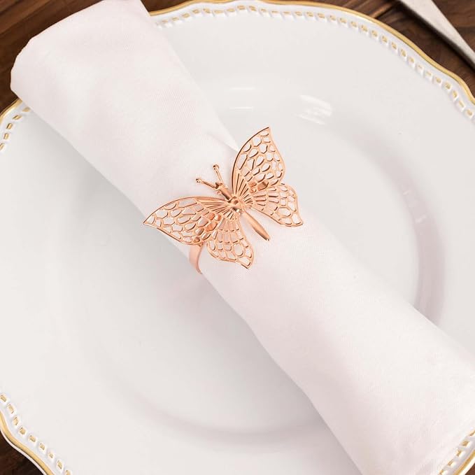 Efavormart 4 Pack | Metallic Blush Rose Gold Laser Cut Butterfly Napkin Rings - Image 9