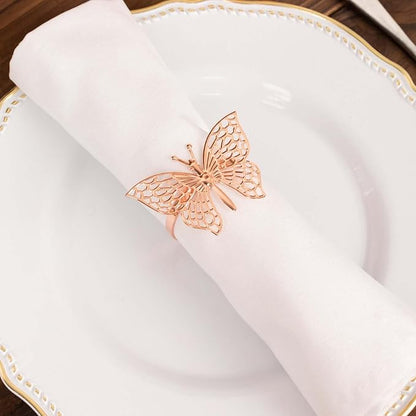 Efavormart 4 Pack | Metallic Blush Rose Gold Laser Cut Butterfly Napkin Rings - Image 9