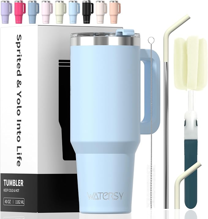 40 oz Tumbler with Handle, Tumbler with Lid and Straw, Double Wall Insulated by Watersy