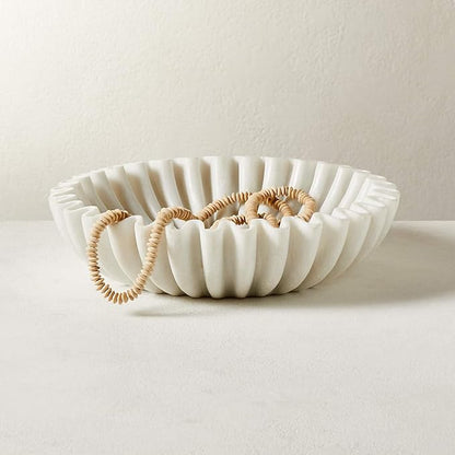 White Marble Scalloped Bowl 9 Inches for Table Centrepiece, Marble Fluted Bowl for Home Decor, Natural Stone Fruit Tray, Jewellery Display Dish