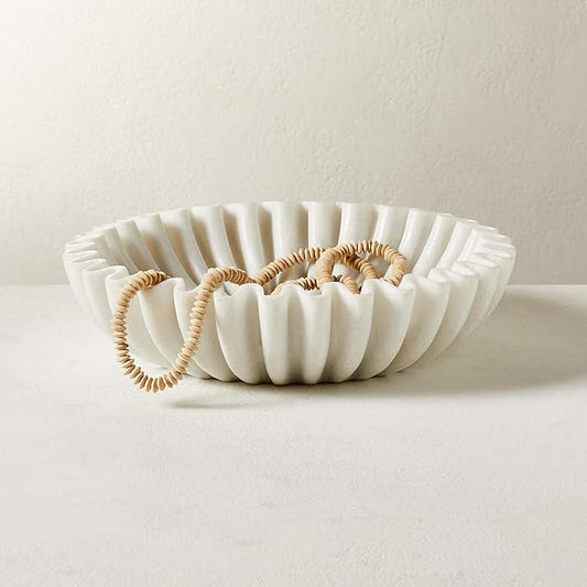 White Marble Scalloped Bowl 9 Inches for Table Centrepiece, Marble Fluted Bowl for Home Decor, Natural Stone Fruit Tray, Jewellery Display Dish