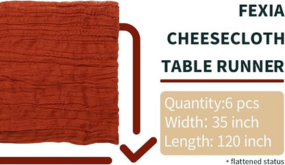 6Pcs Terracotta Cheesecloth Table Runner Rust Boho Fall Decoration | 35x120 - Image 2