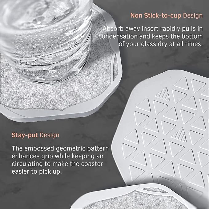 UMIRRO Absorbent Felt & Silicone Drink Coasters Set of 4, Light Grey | - Image 5