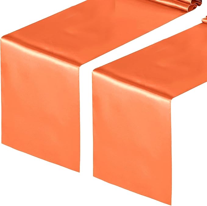 Orange Satin Table Runners, 12x108 Inches, 2 Pack | Table Runner, by HMQIANG