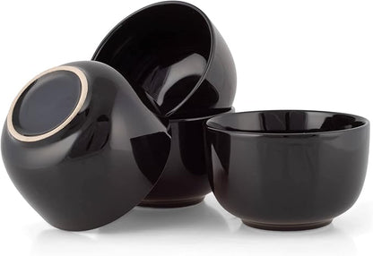 Elanze Designs Bistro Glossy Ceramic 4 inch Cute and Small Dessert Bowls Set of 4 - Perfect for Everyday uses from Snacks, Ice Cream, Candy and Treats, Black
