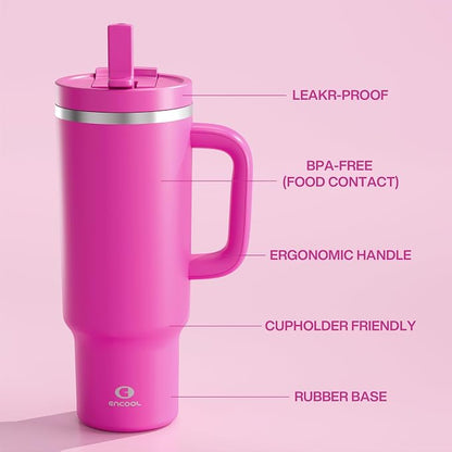 ENCOOL 40 oz Tumbler with Handle and Straw: Stainless Steel Insulated Tumbler - Image 3