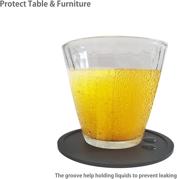2 Pack Silicone Coasters for Drinks, Round Black Coasters - Image 6