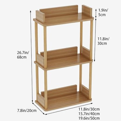 Desktop Organizer Shelf, Multi Tier Wood Tabletop Bookshelf, Space Saving Countertop Storage Rack for Office, Bedroom, Living Room(Light Walnut,19.6 * 7.8 * 26.7in)
