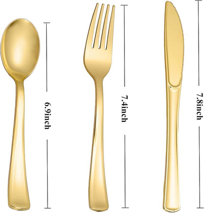 500PCS Gold Plastic Silverware, Disposable Plastic Cutlery/Utensils | Heavy - Image 2