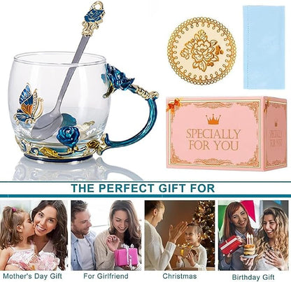 Tea Cup Gifts for Mom Birthday Gift for Women, Glass Coffee Enamels Mug - Image 5