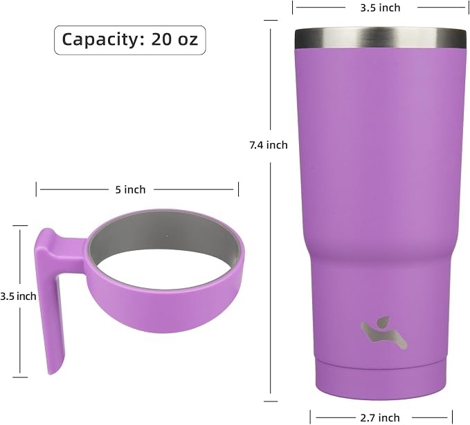 Konokyo 20 oz Tumbler with Handle and Straw, Insulated Travel Mug | Lavender; - Image 4