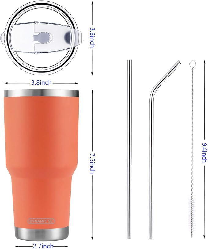 D·S 30oz Orange Tumbler Double Wall Vacuum Insulated Travel Coffee Mug | Double - Image 3