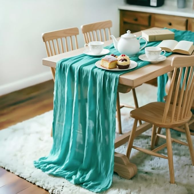Teal Cheesecloth Table Runner 120 Inches 10 Pack Gauze Table Runner | Summer - Image 3