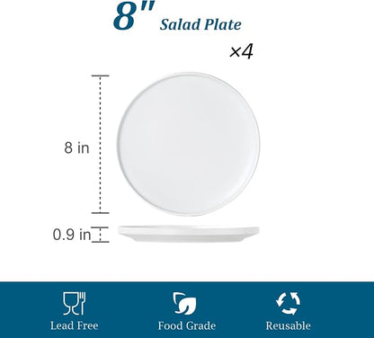 Ceramic Salad & Dessert Plates Set, 8 Inch, Modern White | Stoneware, - Image 3