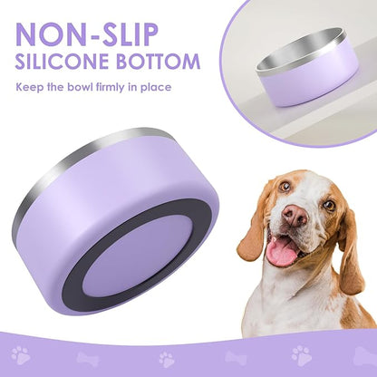 IKITCHEN Dog Bowl for Food and Water, 64 Oz Stainless Steel Pet Feeding Bowl, Durable Non-Skid Insulated Heavy Duty with Rubber Bottom for Medium Large Dogs (64 Ounces/8 Cup, Light Purple)