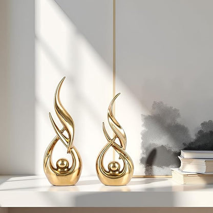 XMGZQ Gold Ceramic Abstract 2 Piece Statue Set,Mid Century Modern Abstract Art Home Decor Statue Mantelpiece on Unique Shelf Decor, TV Cabinet Divider Table top and Dining Table Centerpiece (Gold)