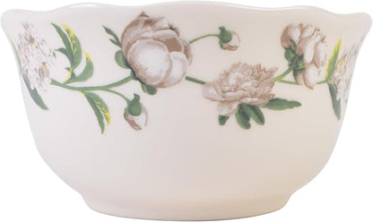 222 Fifth Luxe Peony Neutral Porcelain 12-Piece Dinnerware Set – Service for 4, Includes Dinner Plates, Salad Plates & Cereal Bowls, Glossy Finish, Dishwasher Safe, for Daily Dining & Entertainment