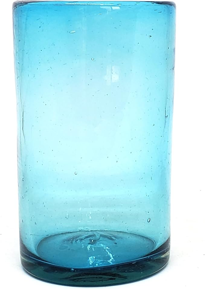 Solid Aqua Blue 14 oz Drinking Glasses, Recycled Glass, Toxin-Free - Image 3