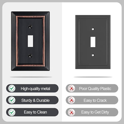 Oil Rubbed Bronze Light Switch Cover Plate, Decorative Metal Aged Bronze Switch Plates Outlet Cover, Light Switch Cover Plate, 1-Gang Wall Plates (Single Toggle, 6 Pack)