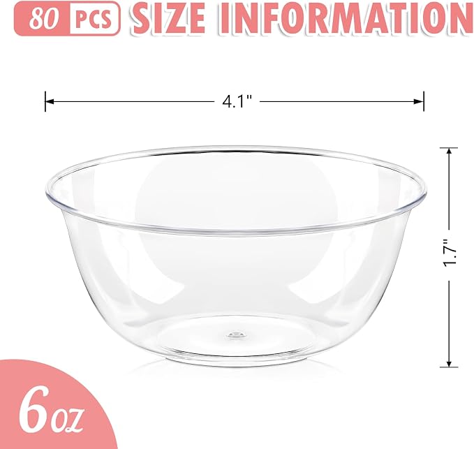 80 Pack 6 oz Clear Plastic Bowls, Disposable Salad Serving Bowls | - Image 2