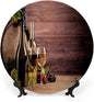 Ceramic Plates, Wine Decorative Ceramic Plates, Still Life of Wine with Wooden Keg Rustic, 8 Inch, Household Plates Decorative, Brown Green Light Brown