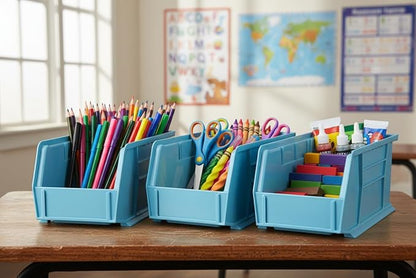 Hudson Exchange 11" x 5-1/2" x 5" (6 Pack) Plastic Stackable Storage Bin and Hanging Container, Light Blue