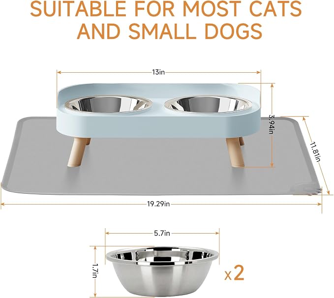 Elevated Cat Bowl with Food Mat, Raised Cat Food and Water Bowl Set - Image 6