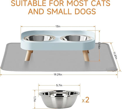 Elevated Cat Bowl with Food Mat, Raised Cat Food and Water Bowl Set - Image 6
