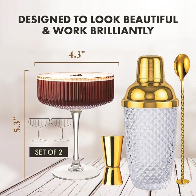VEMACITY - Luxury Espresso Martini Gifts | Gold Cocktail Shaker Set + 2 - Image 7