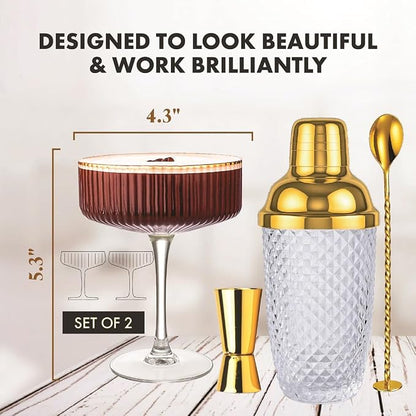 VEMACITY - Luxury Espresso Martini Gifts | Gold Cocktail Shaker Set + 2 - Image 7