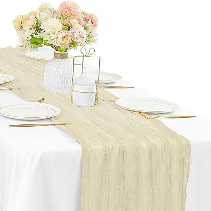 Beige Cheesecloth Table Runner 10FT Runner by Sunnyline