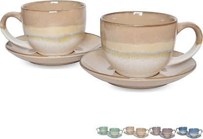 Bosmarlin Ceramic Cappuccino Cup and Saucer Set of 2, 10 Oz, Coffee Cups by Bosmarlin
