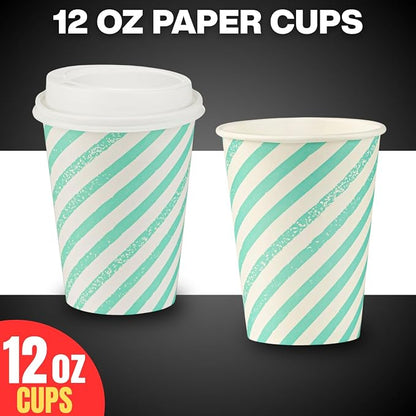 Disposable Coffee Cups with Lids, To Go Paper Hot Cups, Water Blue - Image 7
