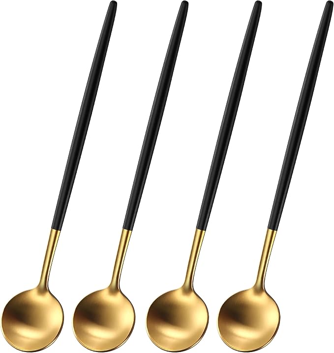 DEHOV 4 PCs 6.7 Inches Brush Gold Stainless Steel 304 Iced Tea Spoons by DEHOVKitchen