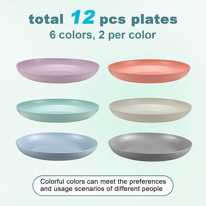 HEYCOME 12 Pcs Unbreakable Deep Dinner Plates Set, 10 inch Reusable Plastic - Image 3